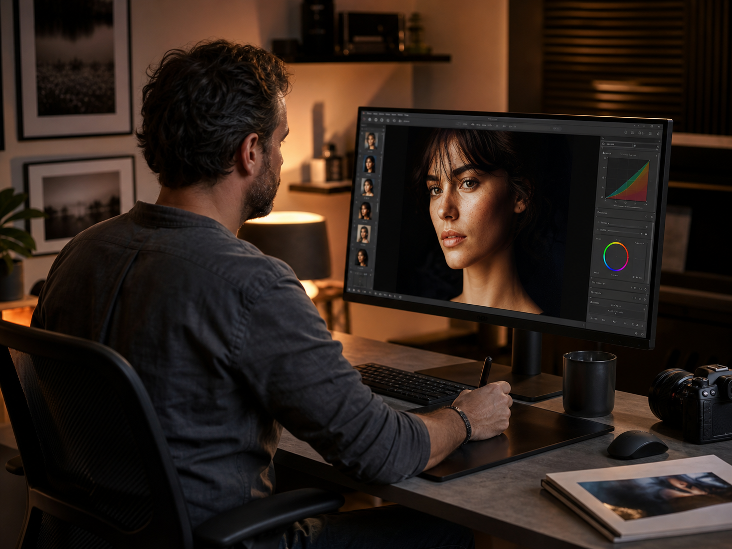 Retouche et post-production photo sur écran calibré au studio Objectif